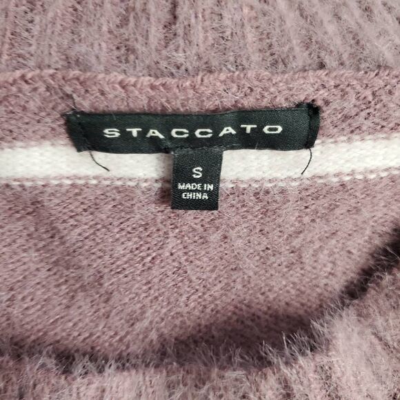 Staccato Mauve White Striped Soft Fuzzy Sweater Women’s Small Cozy Knit - Picture 4 of 6